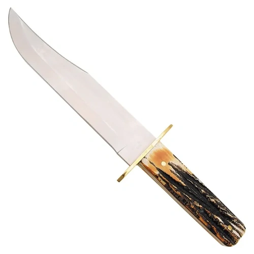 Bear 14 3/8" Bowie Indian Fixed Stainless Steel Stag Knife with Leather Sheath - BAS-502