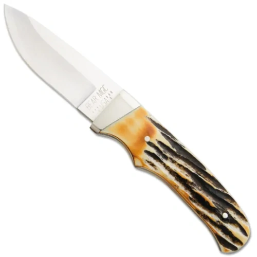 Bear & Son 7" India Stag Bone Skinner Knife with Leather Sheath - BAS-548
