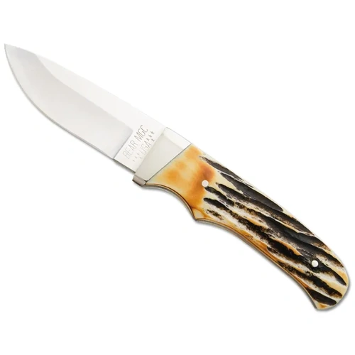 Bear & Son 7 7/8" Genuine India Stag Stainless Steel Bone Pro Skinner Knife with Leather Sheath - BAS-549