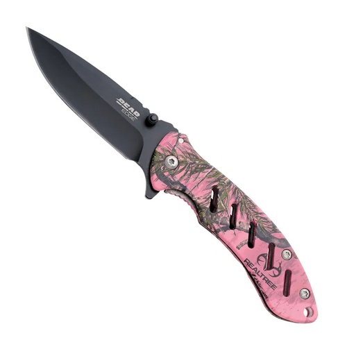 Bear Edge 4 1/4" Frame Lock Flip Pink Real Tree Knife - BAS-61506