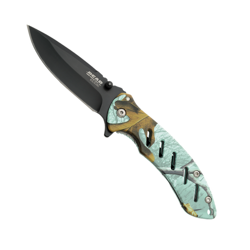 Bear Edge Brisk 1.0 4 1/16" Real Tree Edge Teal Camo Frame Stainless Steel Lock Knife - BAS-61508