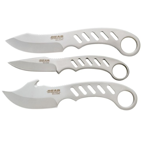 Bear Edge 3 Piece Game Knife Set 440 Stainless Steel Blades with Black Material Sheath  - BAS-61520