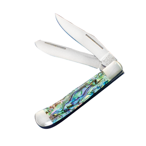 Bear & Son 3" Little Trapper Abalone Finish Stainless Steel Handle Knife - BAS-AB54 1-2