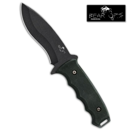 Bear OPS 9 3/8" Contant G10 Coated Black Carbon Steel Knife with Kydex Sheath  - BAS-CC-200-B4-B