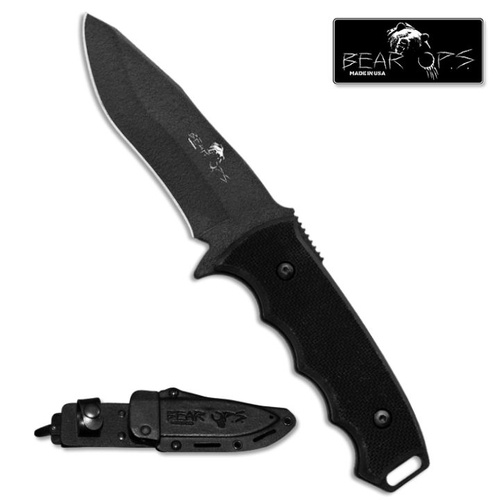 Bear OPS 9 3/8" Constant II Black Carbon Steel Knife with Kydex Sheath - BAS-CC-600-B4-B