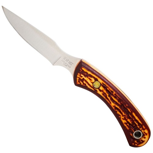 Bear & Son 6 1/2" Stag Delrin Stainless Steel Ergonomic Caper Knife with Leather Sheath - BAS-SD42