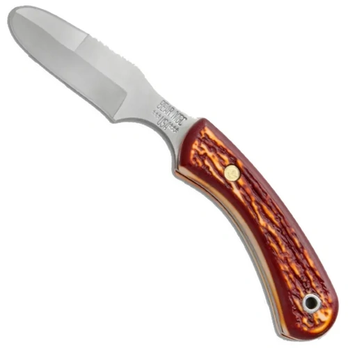 Bear & Son 6 1/2" Stag Delrin Ergonomic Stainless Steel Skinner Knife with Leather Sheath - BAS-SD43