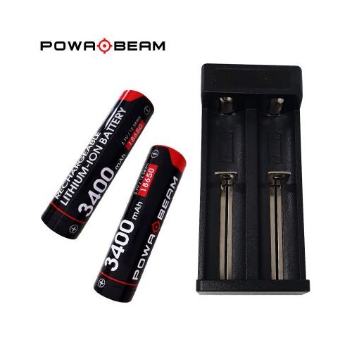Powa Beam Dual Lithium 18650 Battery & Charger Kit - 3400mAh - BAT-MC2P-34K