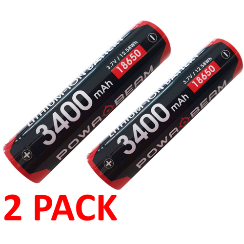 Powa Beam 18650 USB Rechargeable Torch Battery 3400mah - 2 PACK