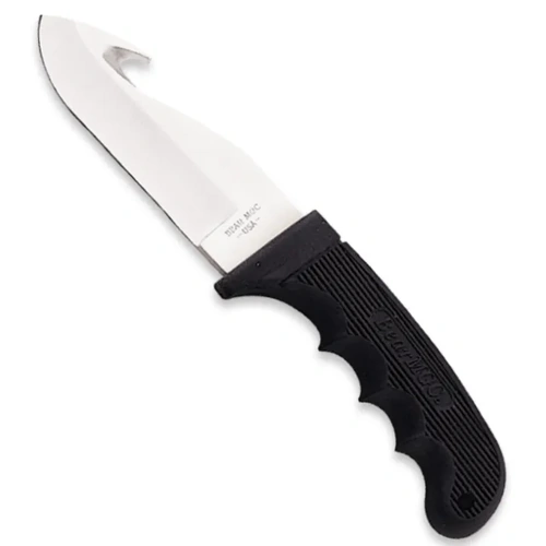 Bear & Son 8 3/8" Black Guthook Knife with Leather Sheath - BS-444