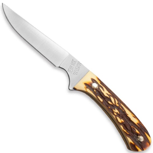 Bear & Son 6 1/2" Stag Delrin Bird/Trout Knife with Leather Sheath - BS-751