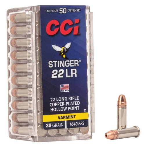 CCI Stinger 1640FPS 22LR 32Gr Copper Plated Hollow Point 50 Pack - C50