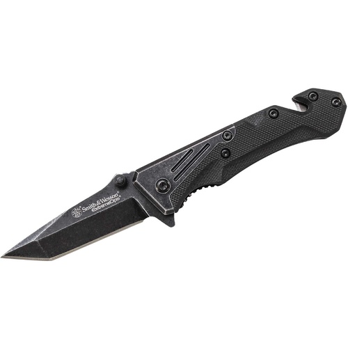 Smith & Wesson Extreme Ops Rescue Folding Knife 2.35" Black Stonewash Tanto Blade - CK405