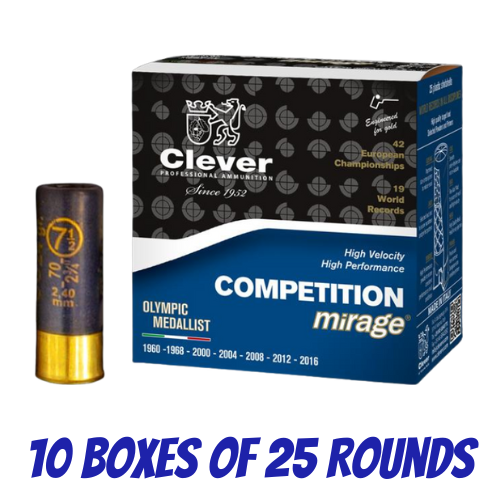 Clever Mirage Competition 12ga 28gm 1250 FPS 5% Antimony - 7.5 - 10 Boxes of 25 Rounds - CMCT21250HA75