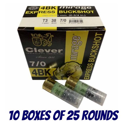 Clever Mirage T3 12G 38GR SSG Express Buckshot Cartridges - 10 Boxes of 25 Rounds - CMT3EXPRESS27