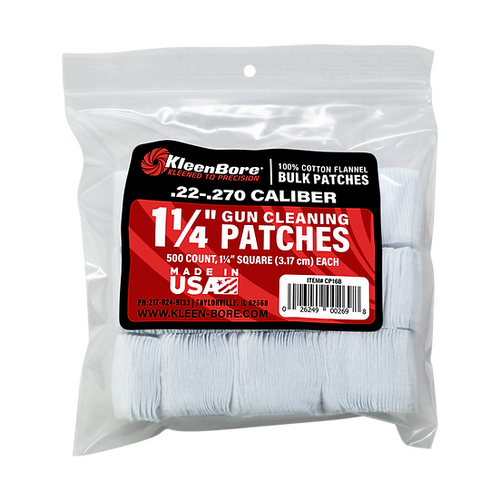 KleenBore 1 ¼" Square Cotton Patches .22-.270 caliber 500 pack - CP16B