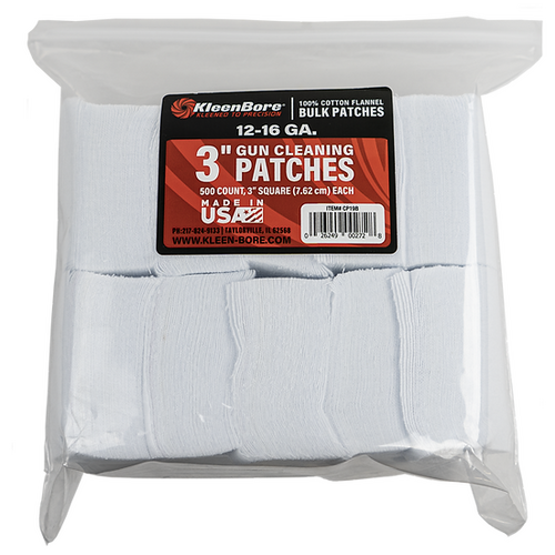 KleenBore 3" Square Cotton Patches 12-16 gauge 500 pack - CP19B