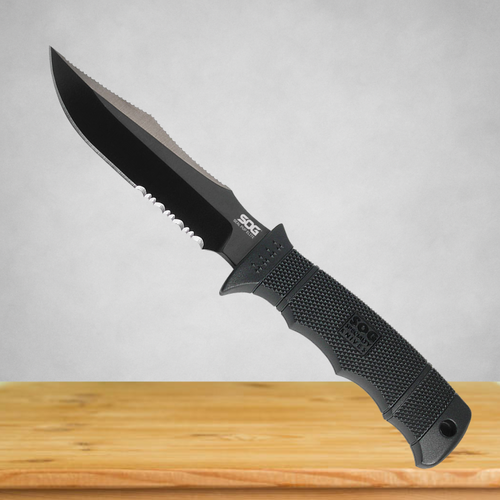 SOG Seal Pup Elite Hard Nylon Sheath Partially Serrated Fixed Blade Knife - E37T-K