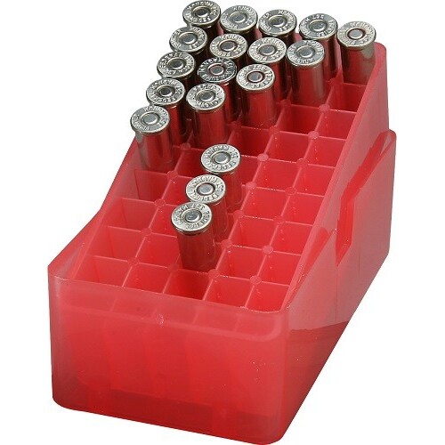 MTM Slip-Top Rifle Ammo Box - 50 Round 38 Special 357 Mag - Clear Red - E-50-38-29