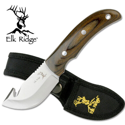 Elk Ridge Pakkawood Handle Mirror Gut Hook Skinner Knife ER-108