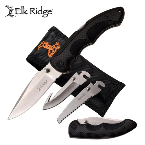 Elk Ridge Folding Knife w Interchangeable Blades Black