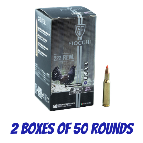 Fiocchi 222 Remington 50gr VMAX EPN - 2 Boxes of 50 Rounds - 70222100