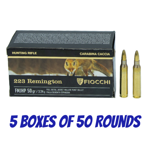 Fiocchi 223 Remington 50gr Hollow Point - 5 Boxes of 50 Rounds - 70555900