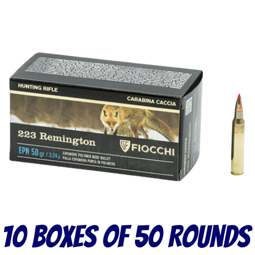 Fiocchi 223 Remington 50gr VMAX Polymer Tip - Brick (500 Rounds) - 70562900-BRICK