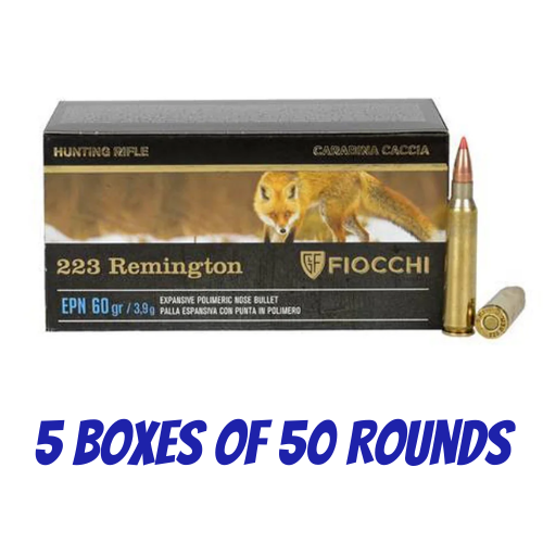 Fiocchi 223 Remington 60gr VMAX Polymer Tip - 5 Boxes of 50 Rounds - 70565700