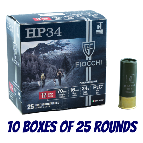 Fiocchi 12g 2" #4 34gm 1375FPS - 250pk - 10 Boxes of 25 Rounds - 87062400