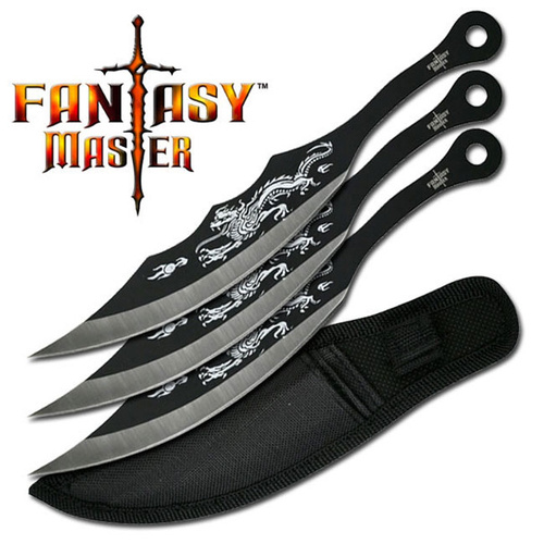 Fantasy Master Black Dragon 3 Piece Throwing Knife Set - K-FM-525