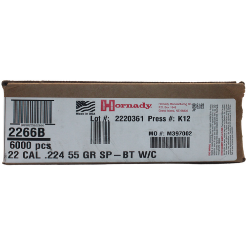 Hornady Varmint™ Projectiles - 22Cal .224" Soft Point 55gr - 6000 Bulk Pack - 2266B