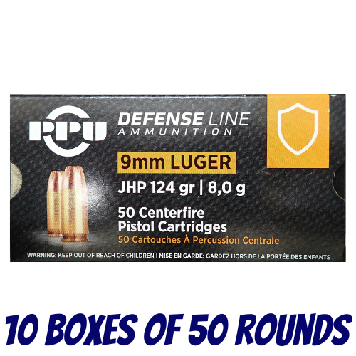 PPU 9mm 124gr JHP Ammunition - 500 Pack - HH9C-500PK