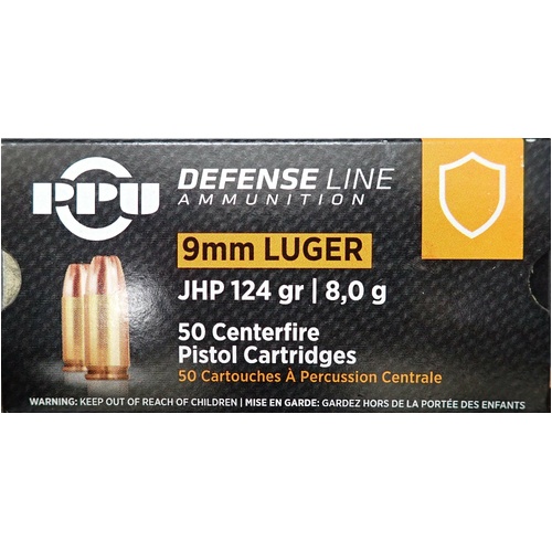 PPU 9mm 124gr JHP Ammunition - 50 Pack - HH9C-50PK