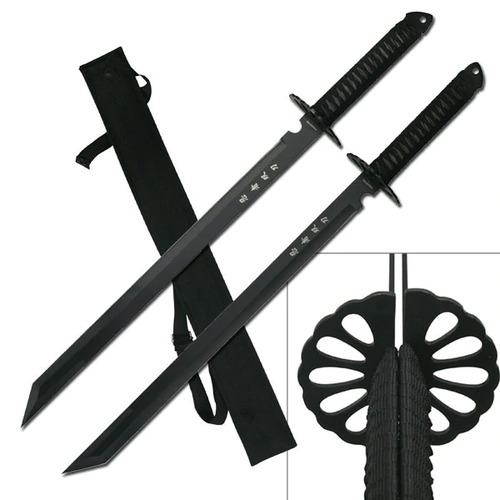 Survivor Twin Ninja Swords, Two-Piece Set, Black, 28-Inch Overall