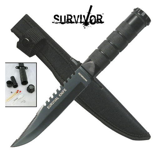 Survivor 8.5" Black Sawback Survival Combat Knife - HK-690B