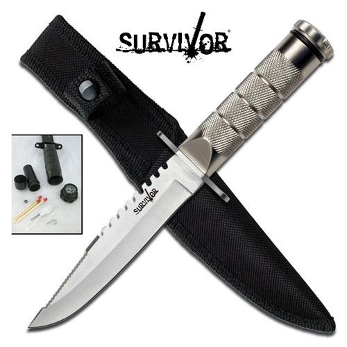 Survivor 8.5" Silver Sawback Survival Combat Knife - HK-690S