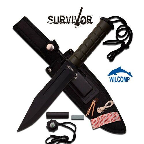 Survivor Hunting Knife 12" Bowie Half Serrated Fixed Blade HK-786GN