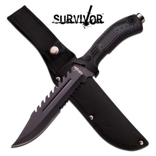 Survivor Fixed Blade Saw Back Multi Use Combat Survival Bowie Knife - HK-793BK