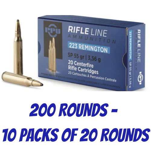 PPU 223 Rem 55gr Soft Point Ammunition - 200 Rounds - HR223B_200PK