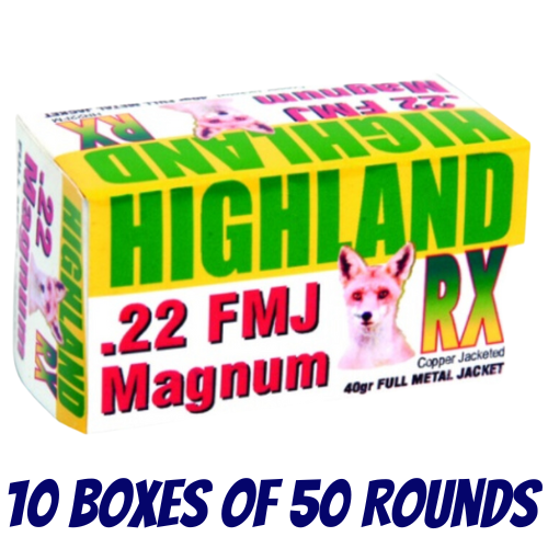 Armscor .22 Magnum RX High Velocity FMJ 40gr - 10 Boxes Of 50 Rounds - HR22FM-500PK
