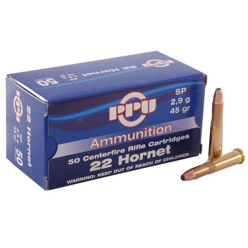 PPU 22 Hornet 45 grain Soft Point Ammunition - 50 Pack - HR22H