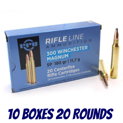 PPU 300 Winchester Magnum 180gr Soft Point Rifle Ammunition - 5 Boxes Of 20 - HR300B-BULK