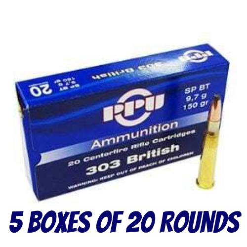 PPU 303 British 150gr Soft Point Ammunition - 5 Boxes Of 20 Rounds - HR303A-BULK