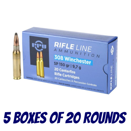 PPU 308 Win 150gr Soft Point Ammunition - 5 Boxes Of 20 Rounds - HR308A_BULK