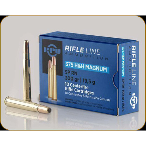 PPU 375 H&H Magnum 300gr Round Nose Soft Point Rifle Ammunition - 10pk - HR375A