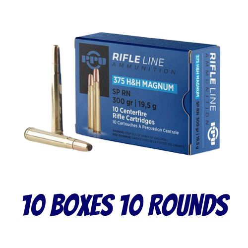 PPU 375 H&H Magnum 300gr Round Nose Soft Point Rifle Ammunition - 100pk - HR375A