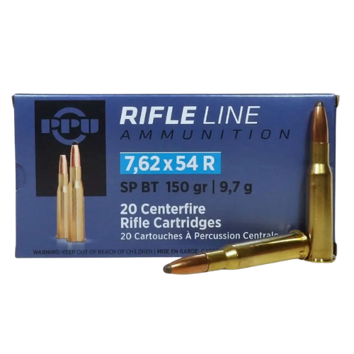PPU DFO 7.62x54 Rimmed 150gr Soft Point Boat Tail Rifle Ammunition - 20pk - HR76254A