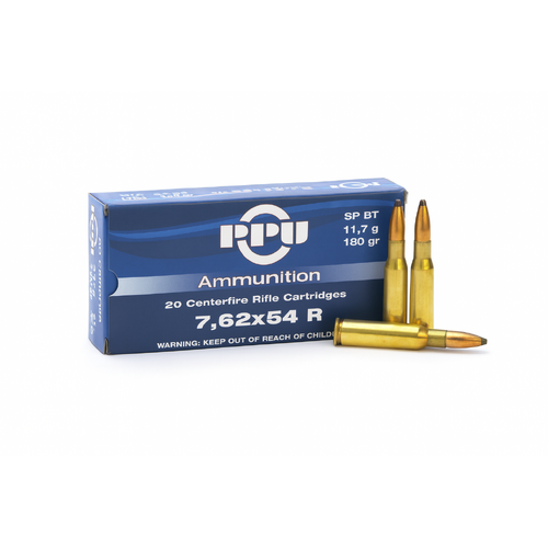 PPU 7.62×54 Rimmed 180gr Soft Point Boat Tail Rifle Ammunition - 20pk - HR76254C-20PK