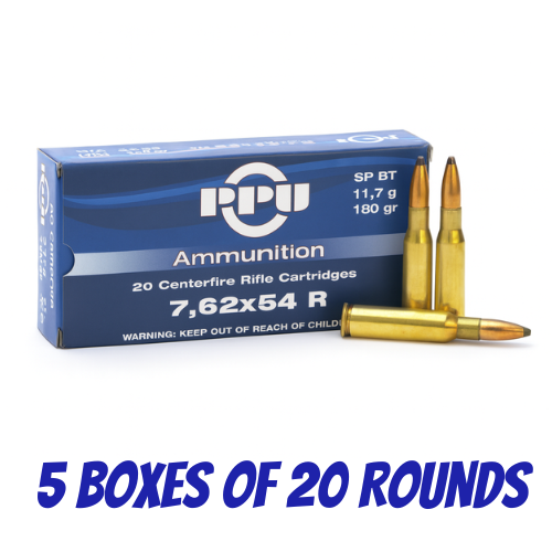 PPU 7.62×54 Rimmed 180gr Soft Point Boat Tail Rifle Ammunition - 100pk - HR76254C-BULK